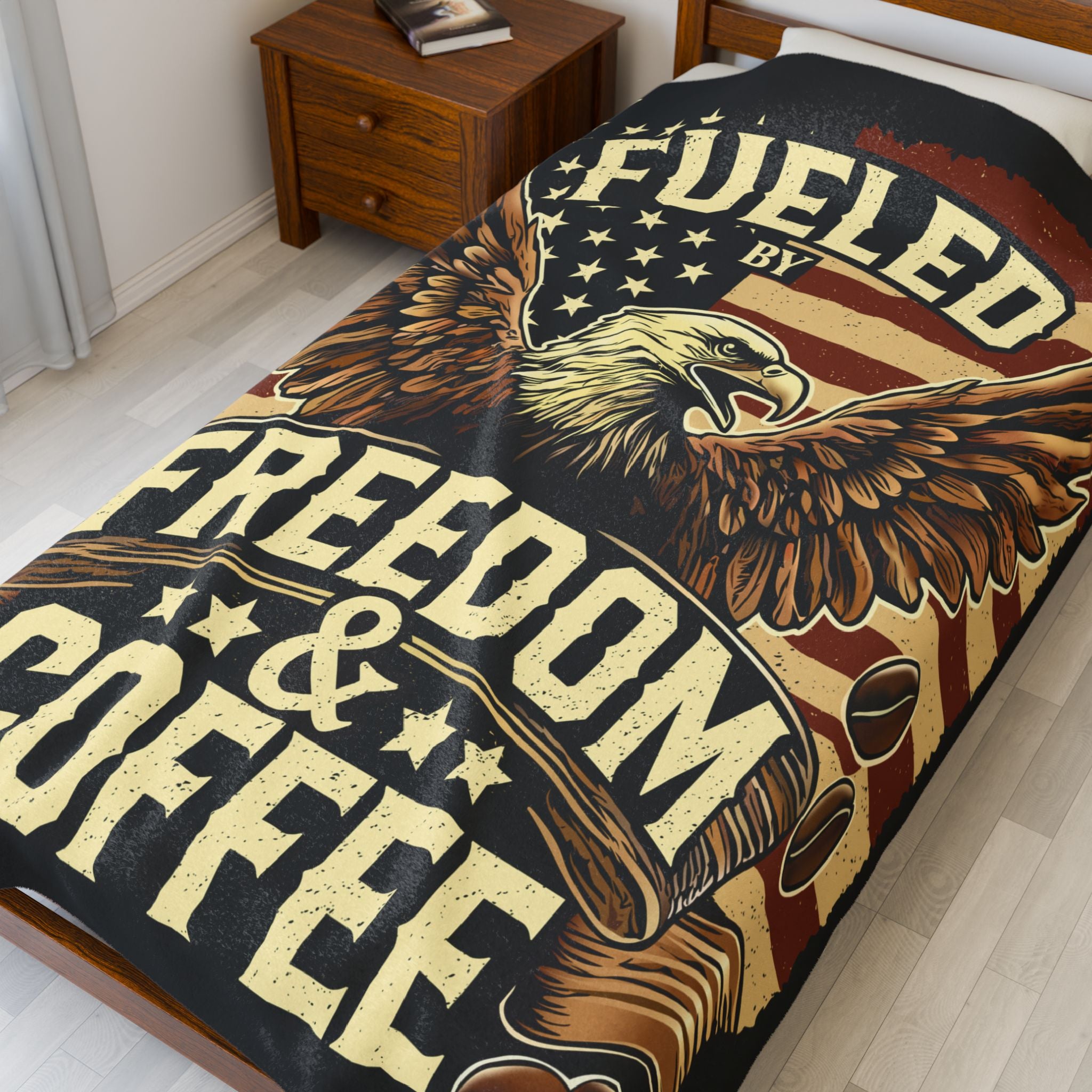 Lightweight Velveteen Blanket, Fueled by Freedom & Coffee