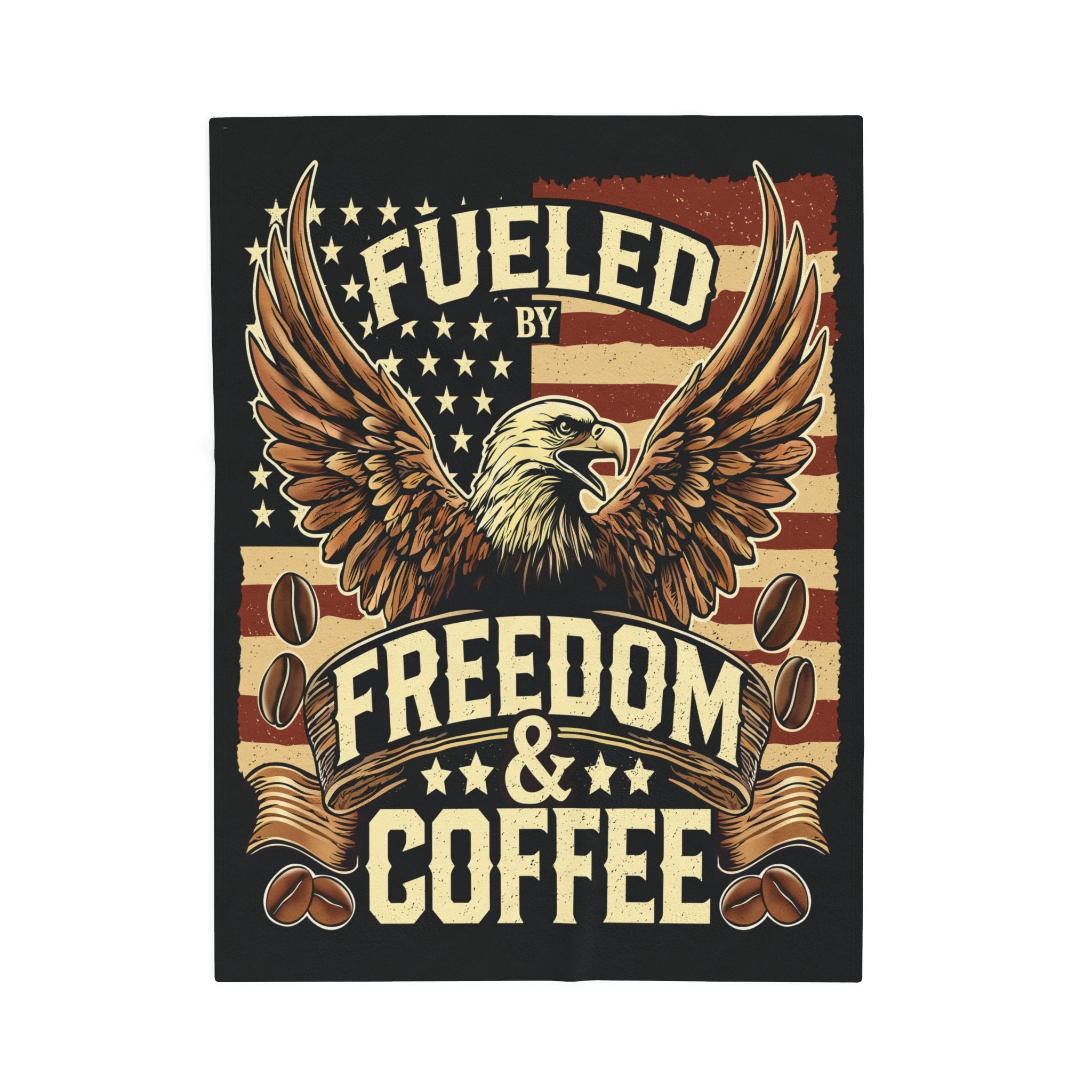 Lightweight Velveteen Blanket, Fueled by Freedom & Coffee