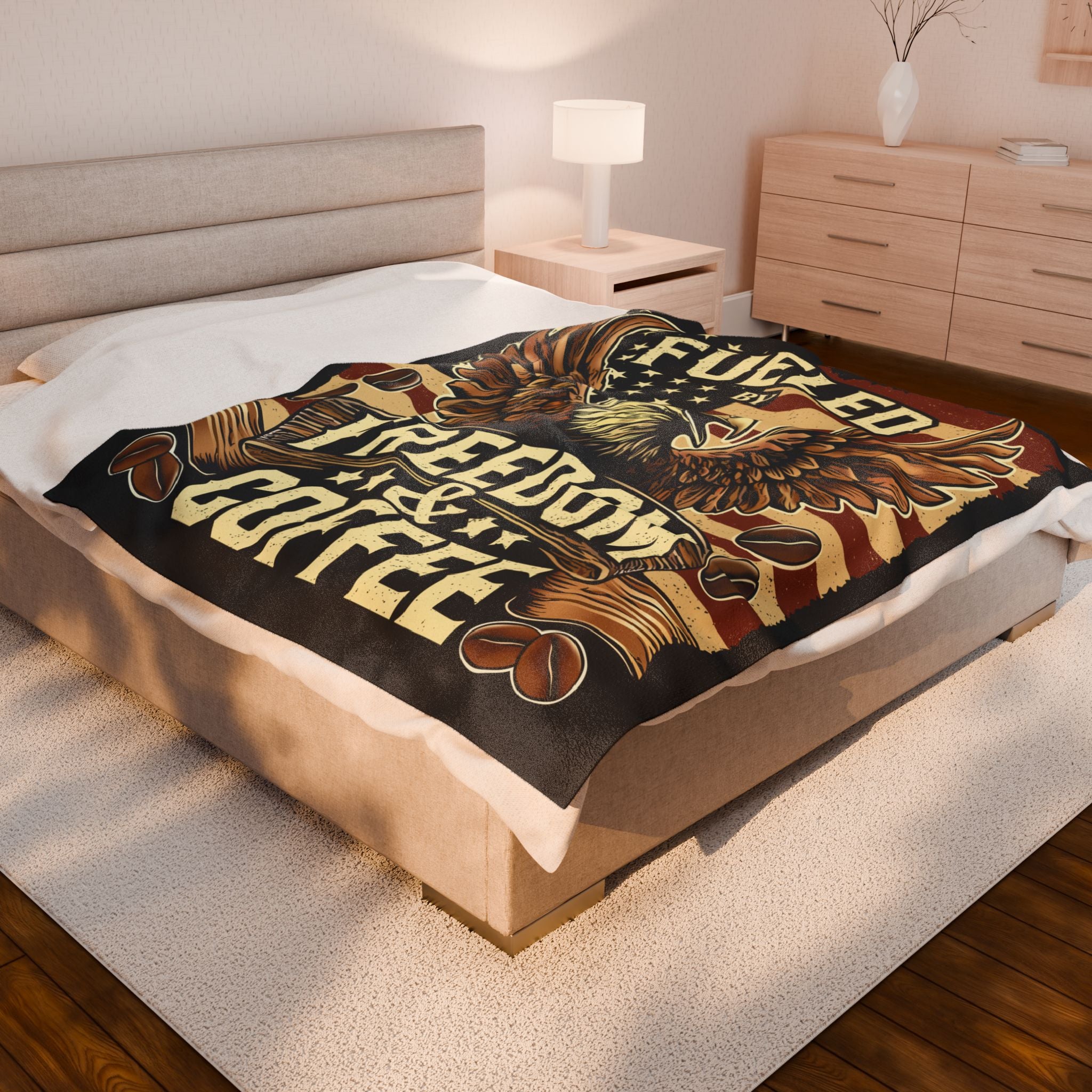 Lightweight Velveteen Blanket, Fueled by Freedom &amp; Coffee