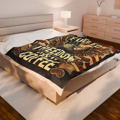 Lightweight Velveteen Blanket, Fueled by Freedom &amp; Coffee