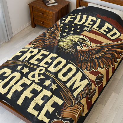 Lightweight Velveteen Blanket, Fueled by Freedom &amp; Coffee