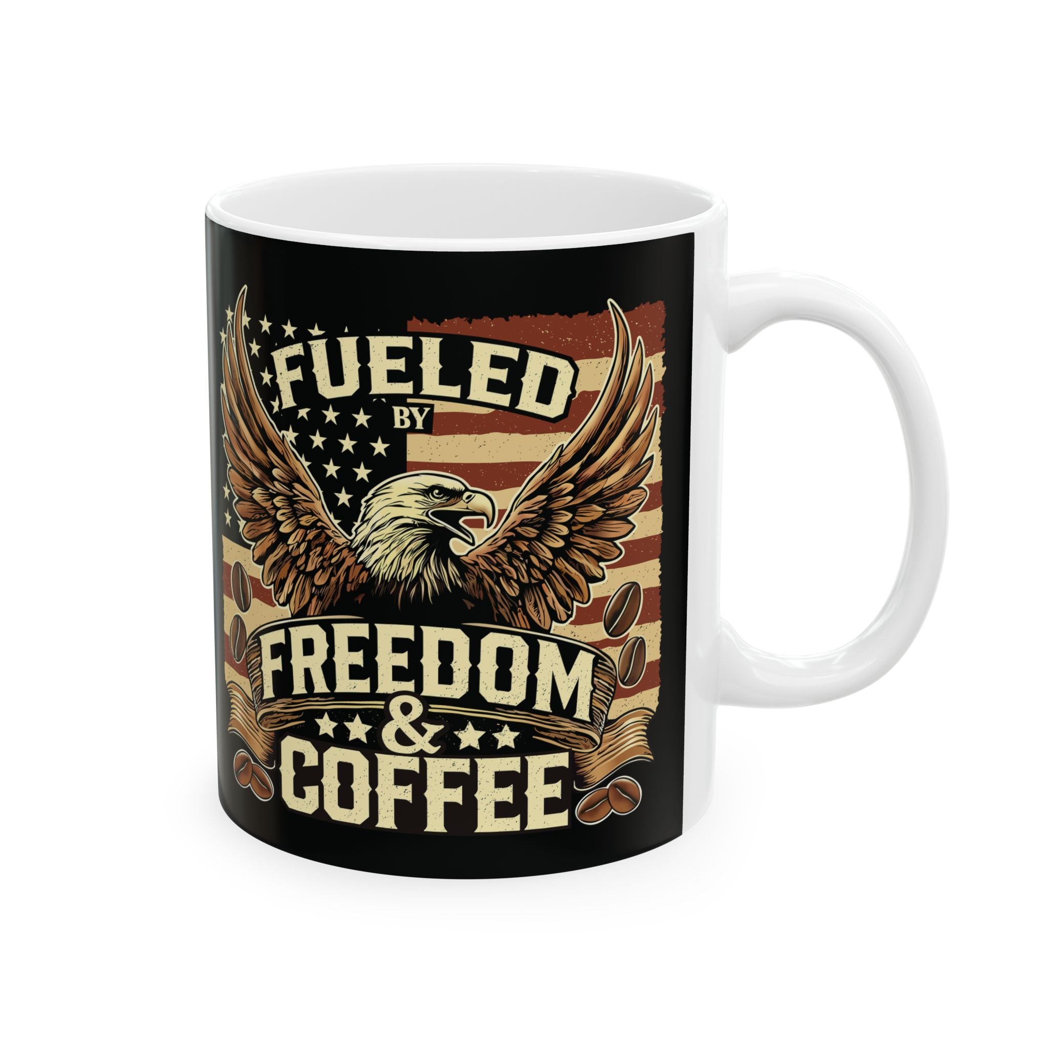 Fueled by Freedom and Coffee Ceramic Mug - Patriotic Coffee Mug