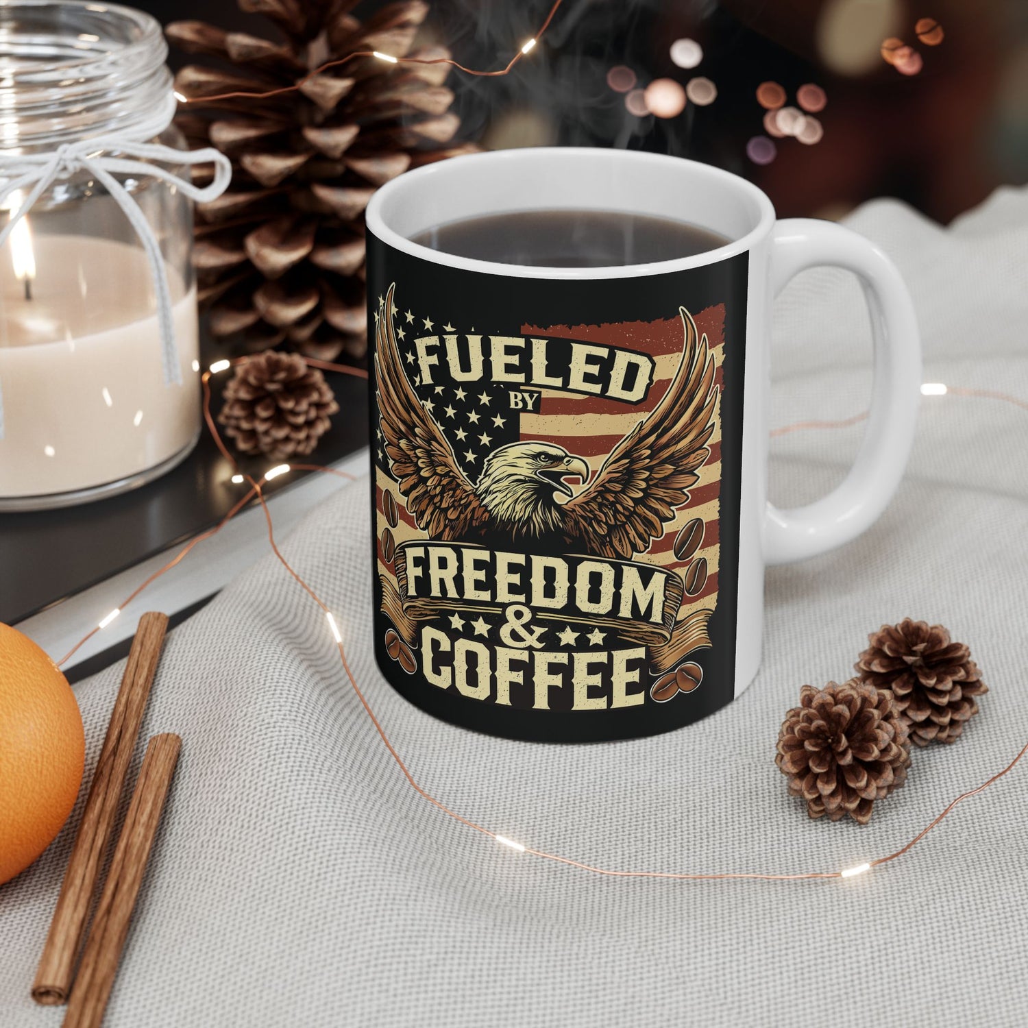 Fueled by Freedom and Coffee Ceramic Mug - Patriotic Coffee Mug